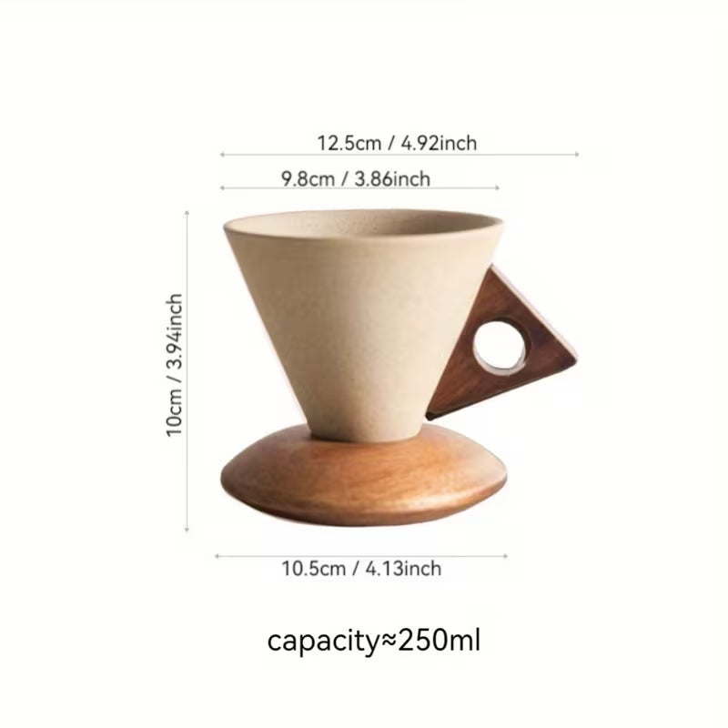 Xícara Cerâmica Latte Art Cafetto 100/250ml – Cabo de Madeira + Suporte Premium
