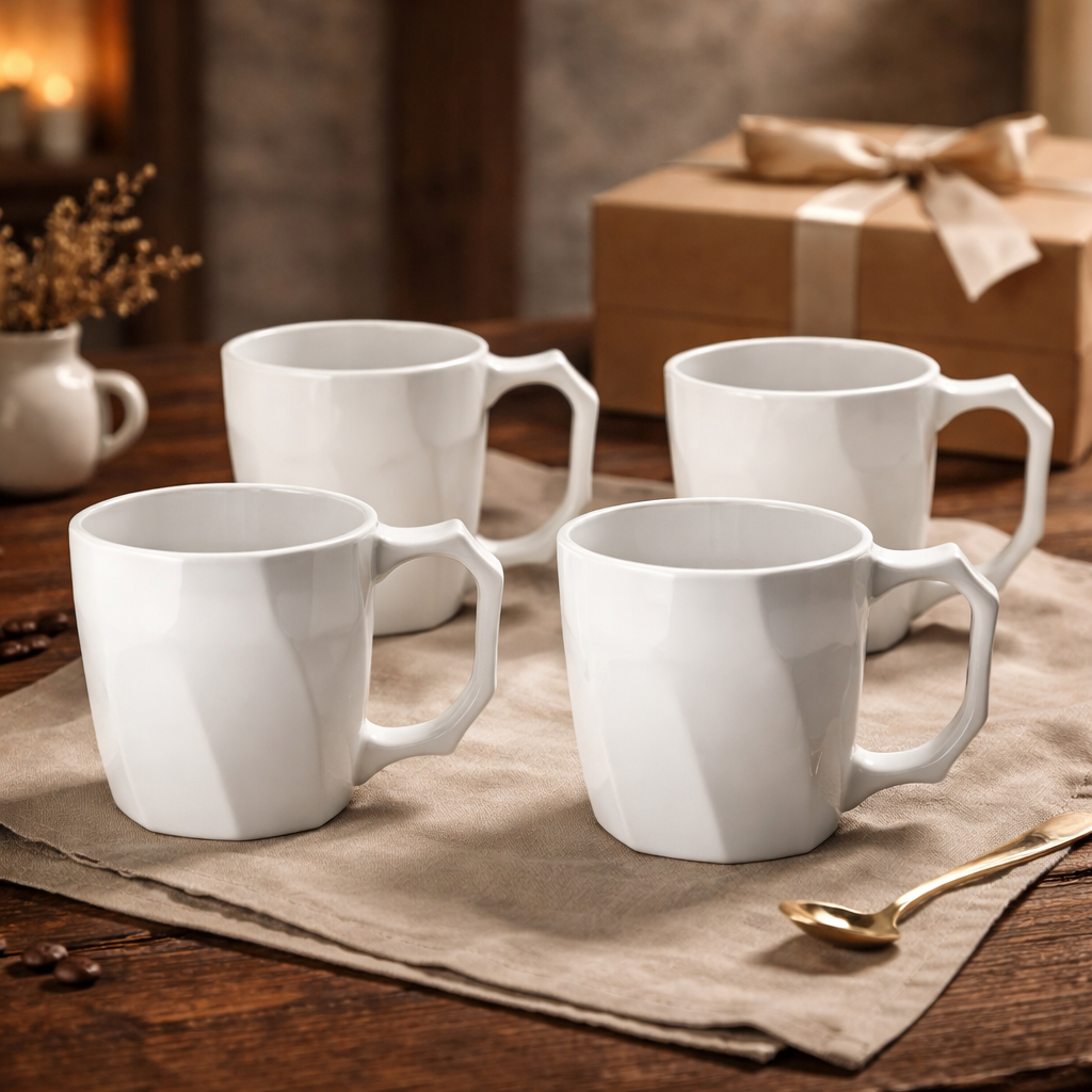 Kit 4 Canecas Cayan 260ml Cerâmica Premium | Design Geométrico Colorido – Cafetto