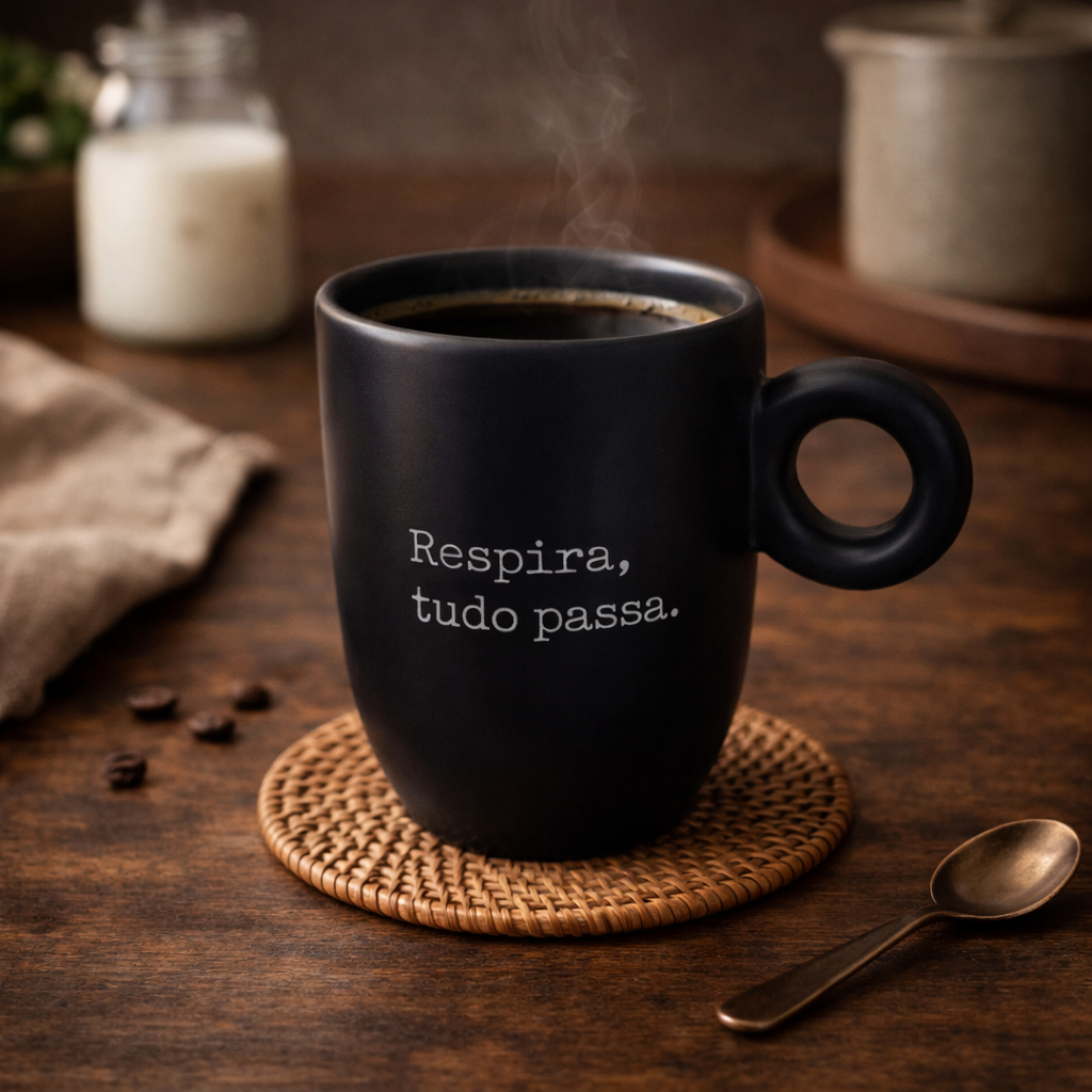 Caneca Preta Fosca 230ml com Frase Motivacional | Design Minimalista – Cafetto