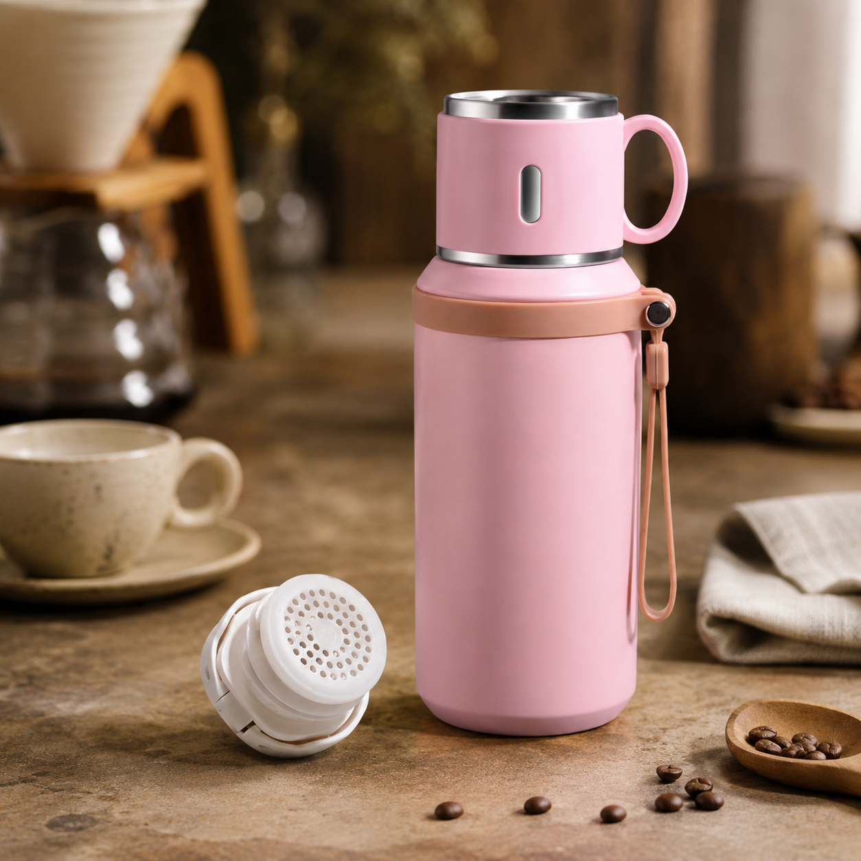 Copo Térmico 600ml Inox 316 2 em 1 com Tampa | Portátil Quente e Frio – Cafetto