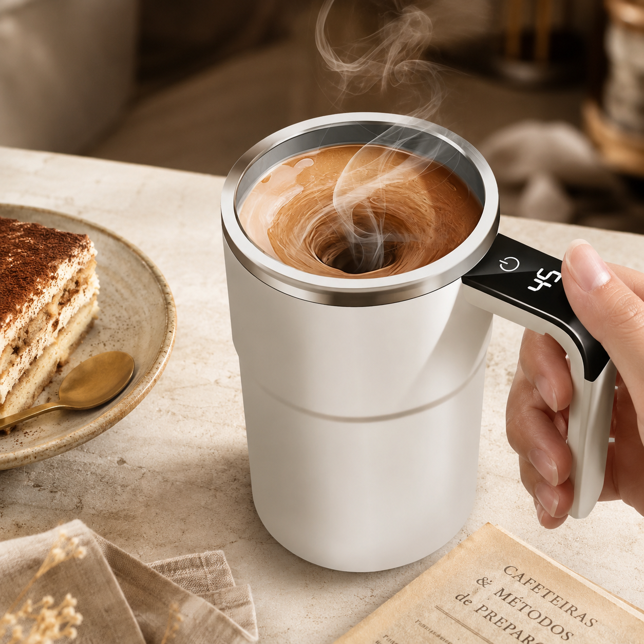 Caneca Mixer Automática Elétrica Inox | Copo Térmico Auto Misturador USB – Cafetto
