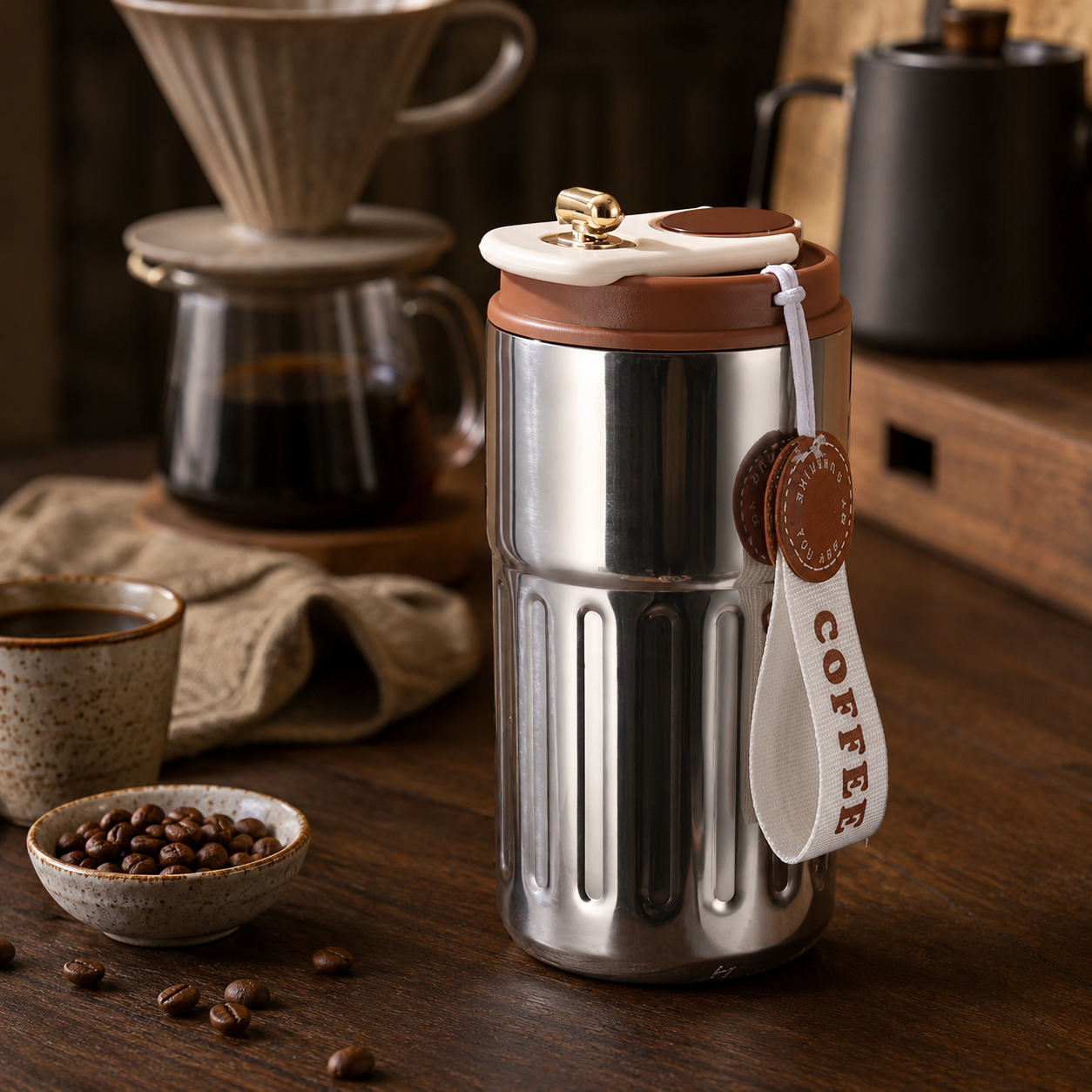 Copo Térmico 400ml Inox Cafetto – Antivazamento c/ Trava p/ Carro e Escritório