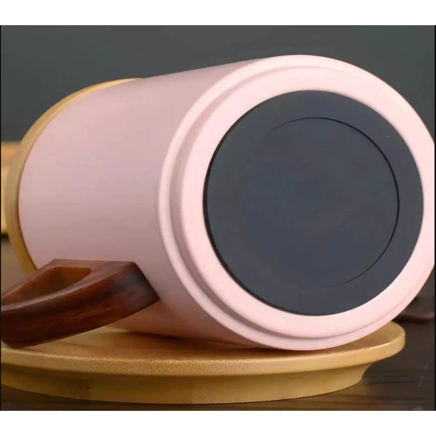 Xícara Térmica com Tampa Cafetto – Porcelana Premium com Pires de Madeira