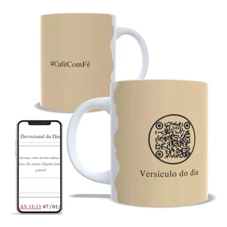 Caneca Café com Fé com QR Code | Versículos Bíblicos Diários – Cafetto