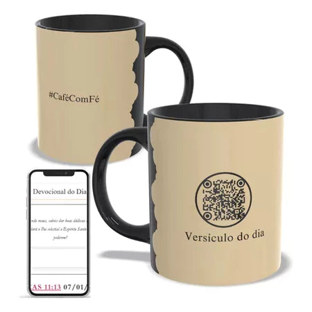 Caneca Café com Fé com QR Code | Versículos Bíblicos Diários – Cafetto
