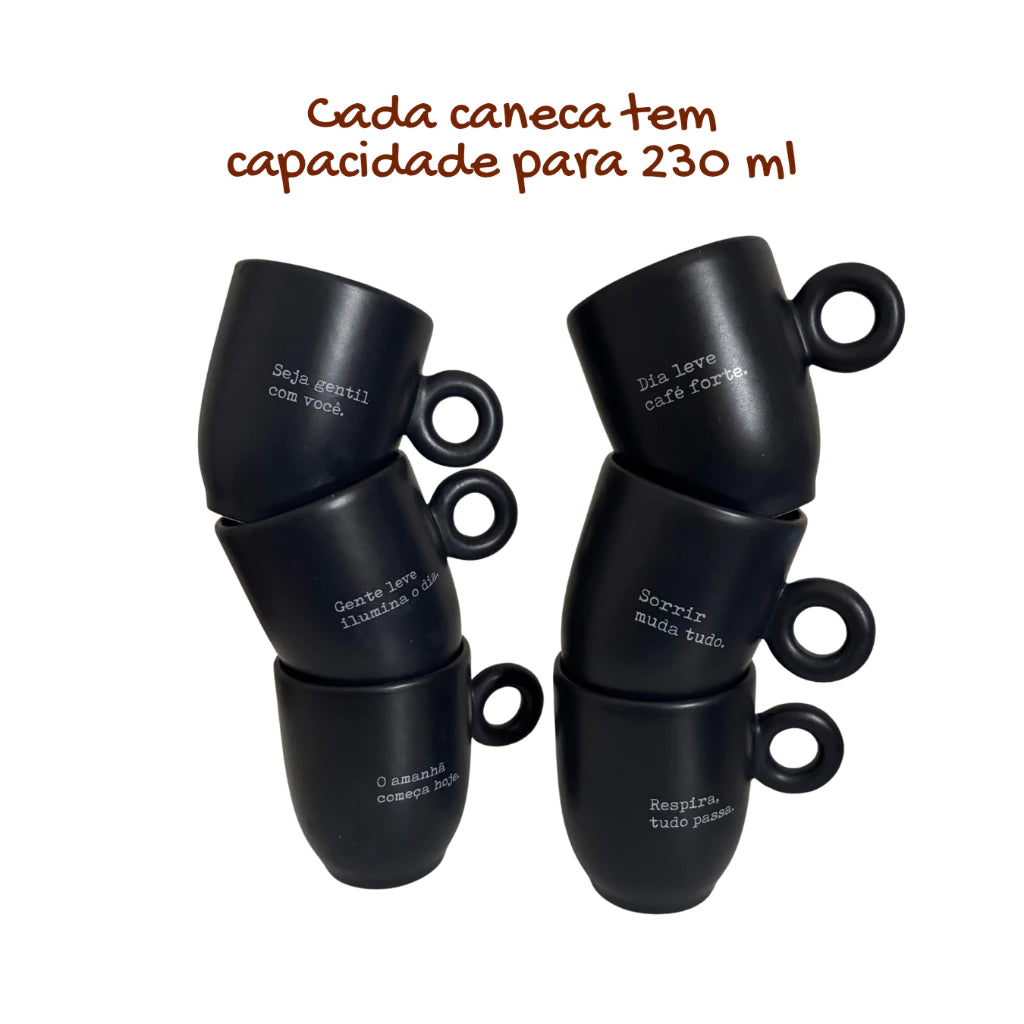 Caneca Preta Fosca 230ml com Frase Motivacional | Design Minimalista – Cafetto