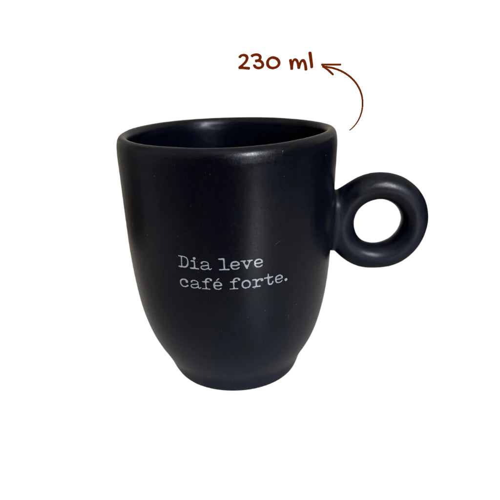 Caneca Preta Fosca 230ml com Frase Motivacional | Design Minimalista – Cafetto