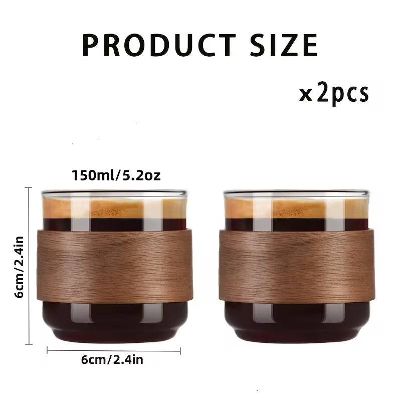 Conjunto 2 Xícaras de Vidro Cafetto – Isolamento Térmico com Anel de Madeira