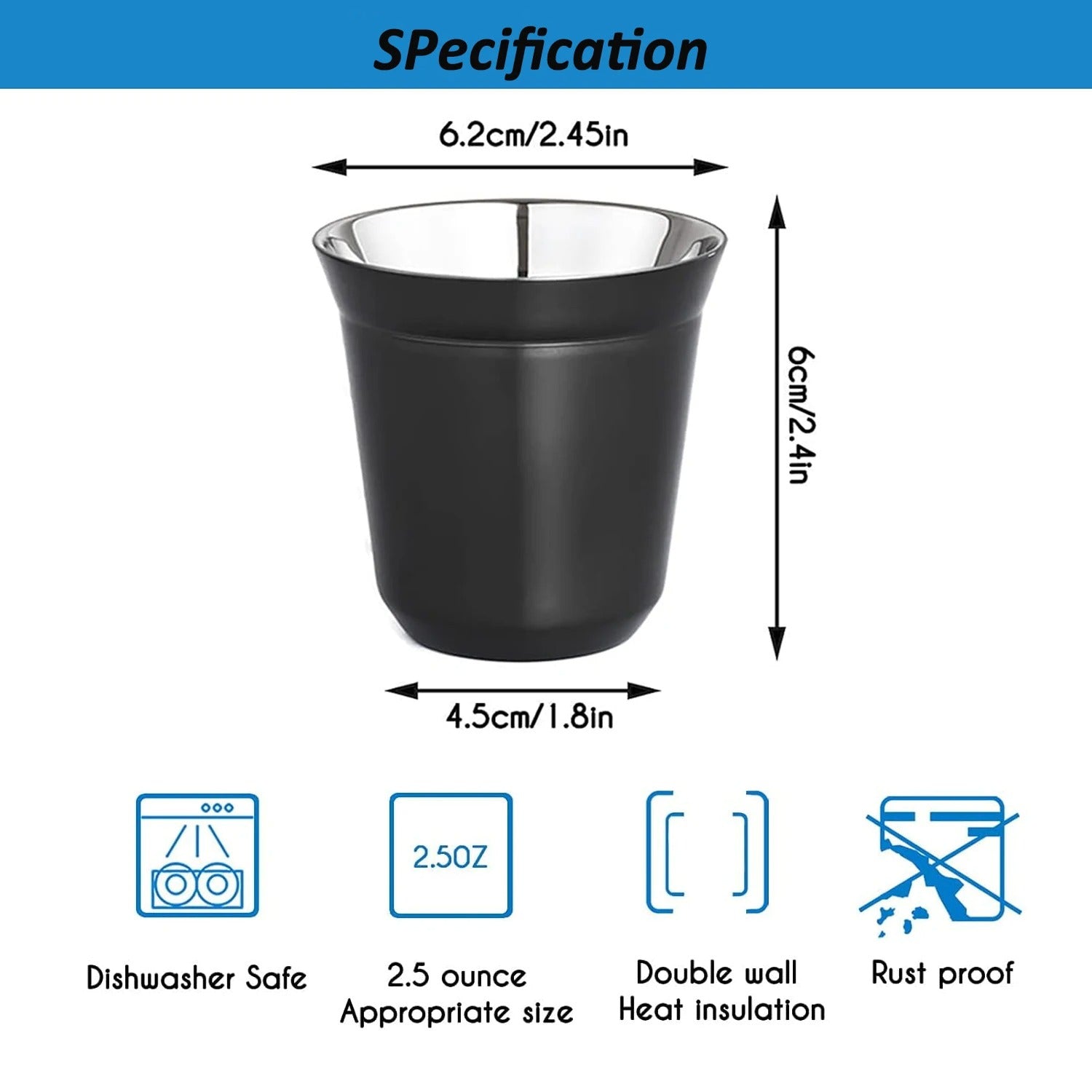 Xícara Inox Dupla 80ml Cafetto – Copo Térmico Portátil p/ Espresso, Café e Drinks