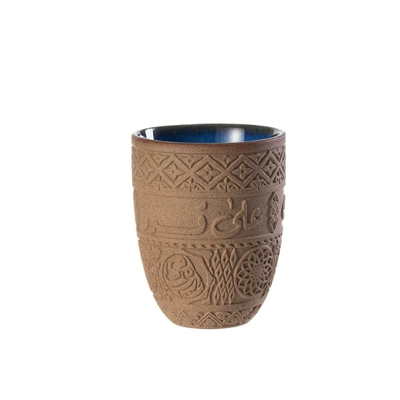 Xícara Árabe Retrô Cafetto – Cerâmica Premium com Relevo Oriental p/ Café e Chá