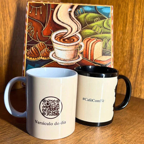 Caneca Café com Fé com QR Code | Versículos Bíblicos Diários – Cafetto