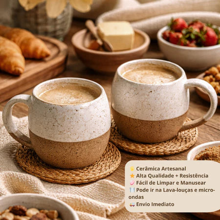 Xícara Orgânica Artesanal 120ml Cafetto – Cerâmica Premium Bojuda para Café e Chá