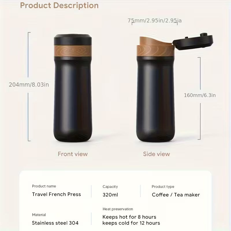 Cafeteira French Press 320ml Térmica Inox Parede Dupla | Café & Chá – Cafetto