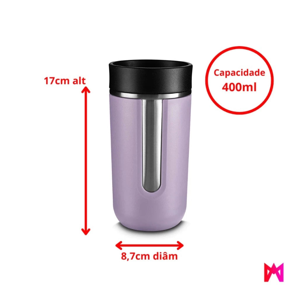 Copo Térmico Inox 350ml com Tampa Antivazamento | Parede Dupla Quente e Frio – Cafetto