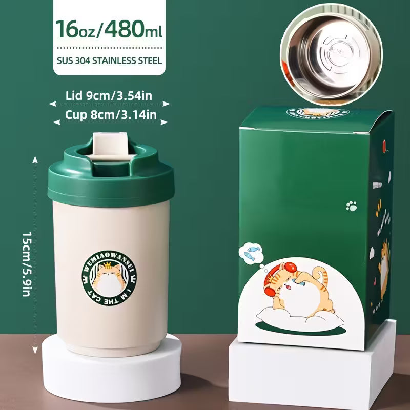 Caneca Térmica Inox 480ml Cafetto – Copo a Vácuo c/ Tampa p/ Café, Chá e Escritório