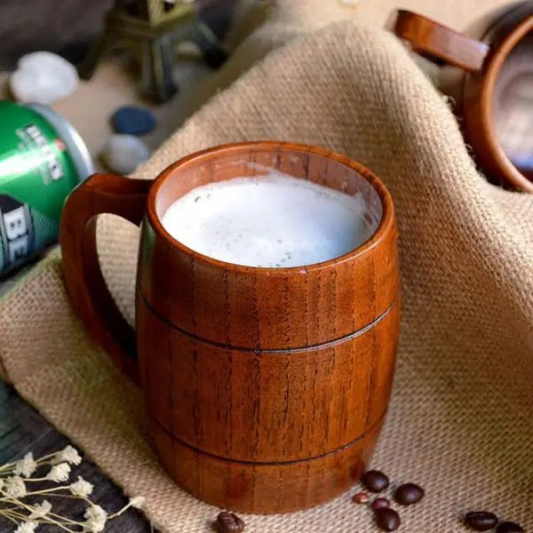 Caneca de Madeira Artesanal 400ml | Estilo Rústico Premium Cafetto