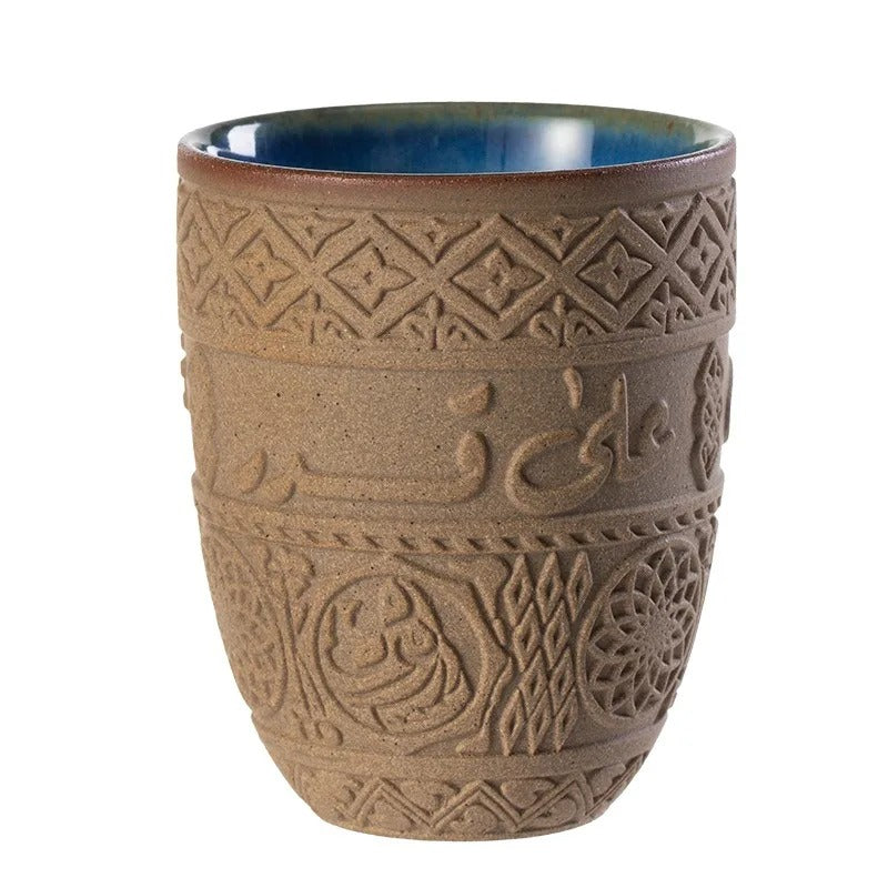 Xícara Árabe Retrô Cafetto – Cerâmica Premium com Relevo Oriental p/ Café e Chá