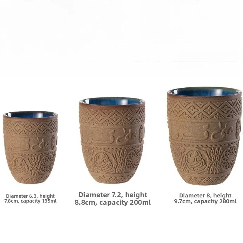Xícara Árabe Retrô Cafetto – Cerâmica Premium com Relevo Oriental p/ Café e Chá