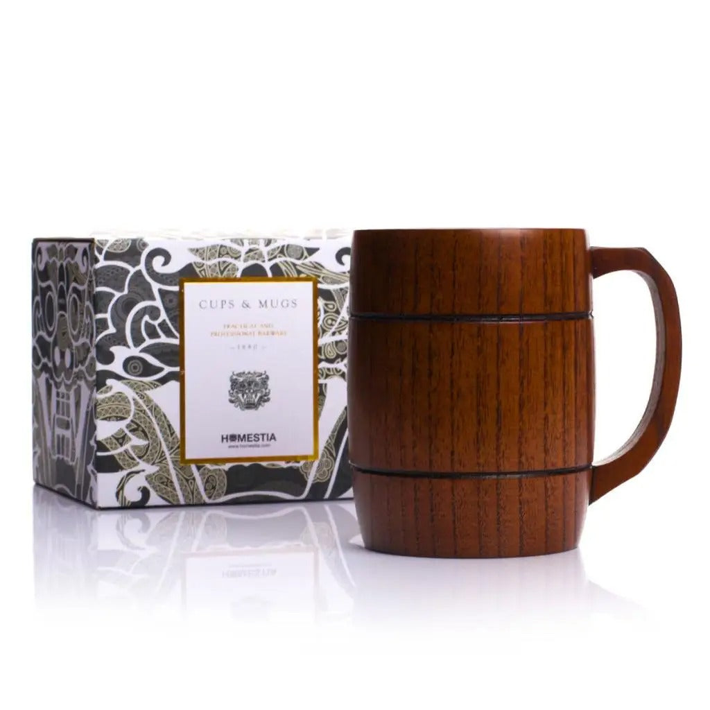 Caneca de Madeira Artesanal 400ml | Estilo Rústico Premium Cafetto