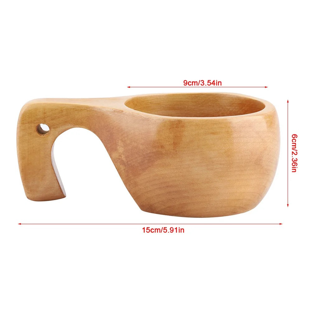 Caneca de Madeira Cafetto – Copo Rústico Portátil com Alça p/ Café e Chá