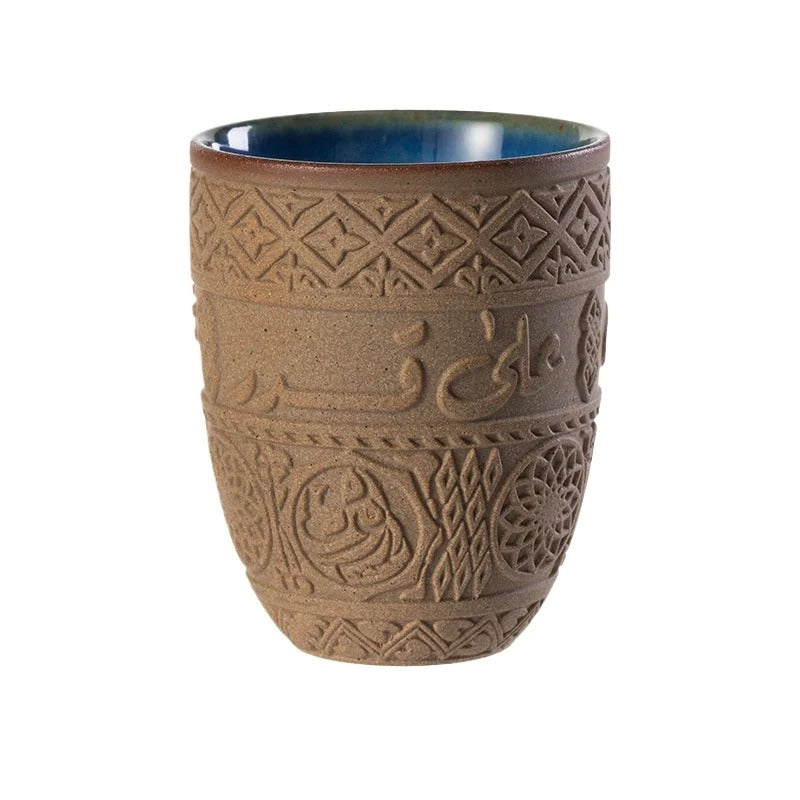 Xícara Árabe Retrô Cafetto – Cerâmica Premium com Relevo Oriental p/ Café e Chá