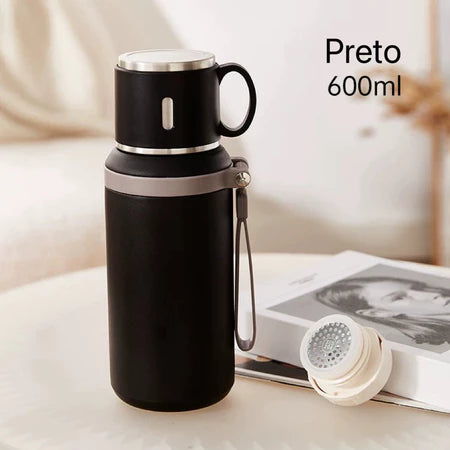 Copo Térmico 600ml Inox 316 2 em 1 com Tampa | Portátil Quente e Frio – Cafetto